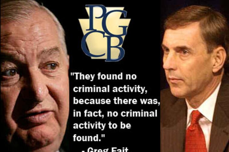 Although a grand jury found some Pennsylvania Gaming Control Board officials removed four pages of sensitive information about the "honesty, character, and integrity" of casino license applicants, including billionaire Louis DeNaples (left), it handed down no criminal indictments. PCGB chairman Greg Fajt (right) called the report a "rehash."