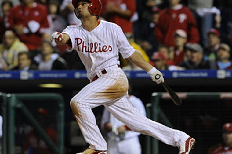 Few Phillies fans will forget Shane Victorino's improbable grand slam against the Brewers' giant of a pitcher, CC Sabathia in Game 2 of the National League division series. (Ron Cortes / Staff Photographer) .