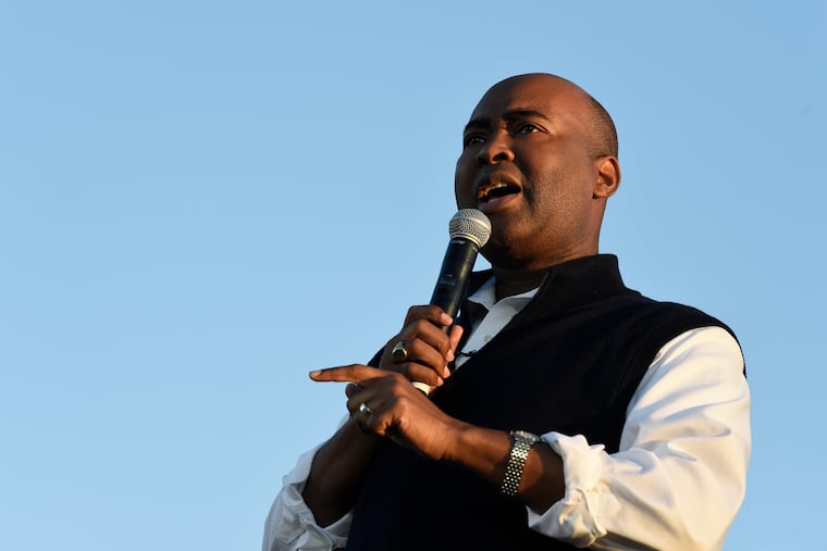 This Oct. 17, 2020 photo shows then-Democratic U.S. Senate candidate Jaime Harrison speaking at a campaign rally in North Charleston, S.C.