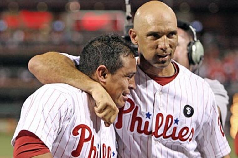 Phillies catcher Carlos Ruiz drove in the game-winning run against the Marlins in the 10th inning. (Steven M. Falk/Staff Photographer)