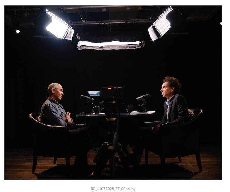 Former President Barack Obama and Malcolm Gladwell recording 'Reconstruction: The Unfinished Promise"