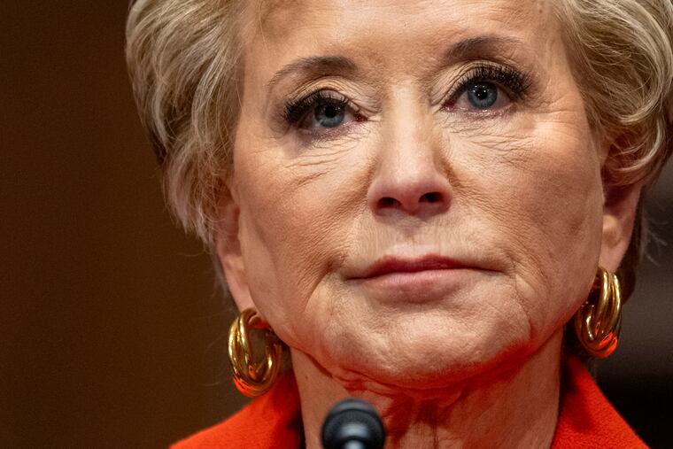 Linda McMahon, President Donald Trump's nominee for Secretary of Education, attends a hearing of the Health, Education, and Labor Committee on her nomination, Thursday, Feb. 13, 2025, in Washington..