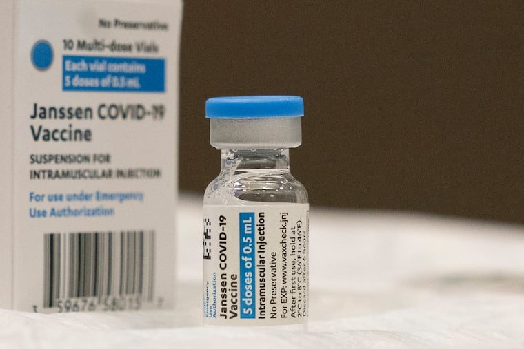 A vial of the Johnson & Johnson COVID-19 vaccine is displayed at South Shore University Hospital in Bay Shore, N.Y.