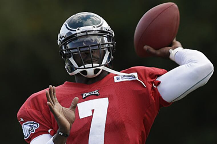 "I'm here to strictly talk about football," Michael Vick said when asked if he owned a dog. (Matt Rourke/AP)