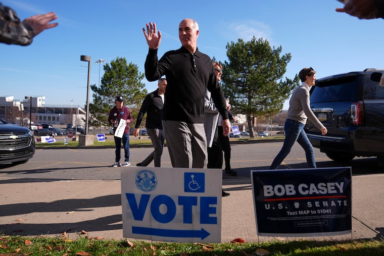 Sen. Bob Casey departs a Scranton polling place after voting last week. The Democratic senator has not conceded to Republican Dave McCormick as he trails by roughly 25,000 votes.