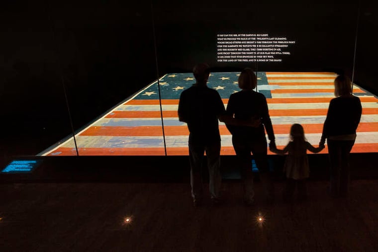 The flag that once flew over Fort McHenry in Baltimore and that inspired Francis Scott Key's famous poem, on display at the Smithsonian Institution. It will be paired with his original manuscript from Flag Day, June 14, through July 6.
