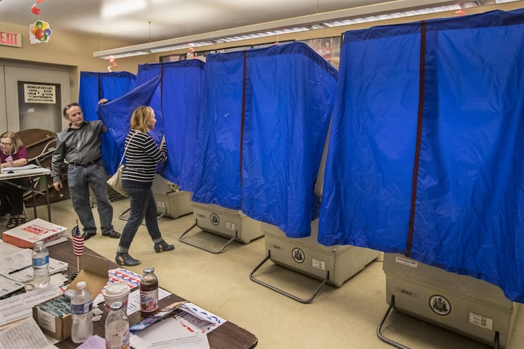 A polling place at the bocci court at Marconi Plaza in Philadelphia during the 2017 primary elections.