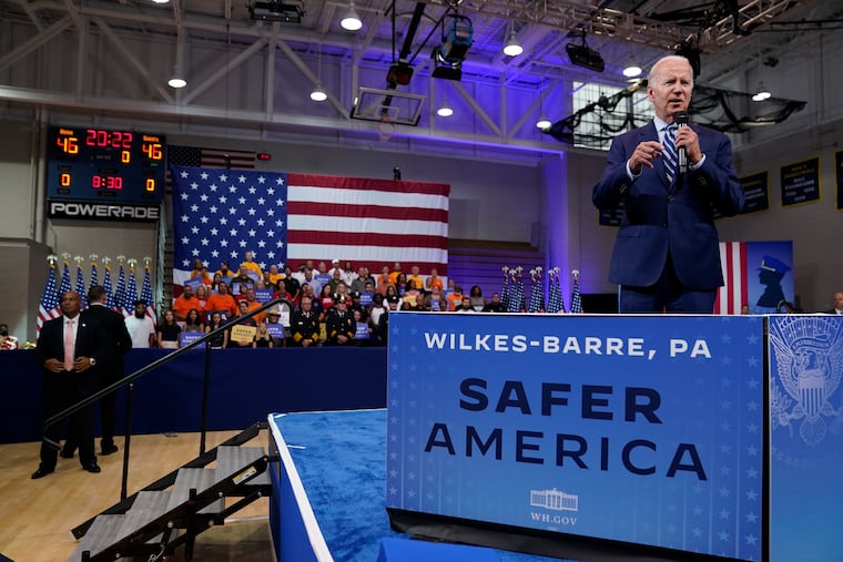 President Joe Biden speaks Tuesday in Wilkes-Barre. Former President Donald Trump is coming to the Northeastern Pennsylvania city on Saturday.