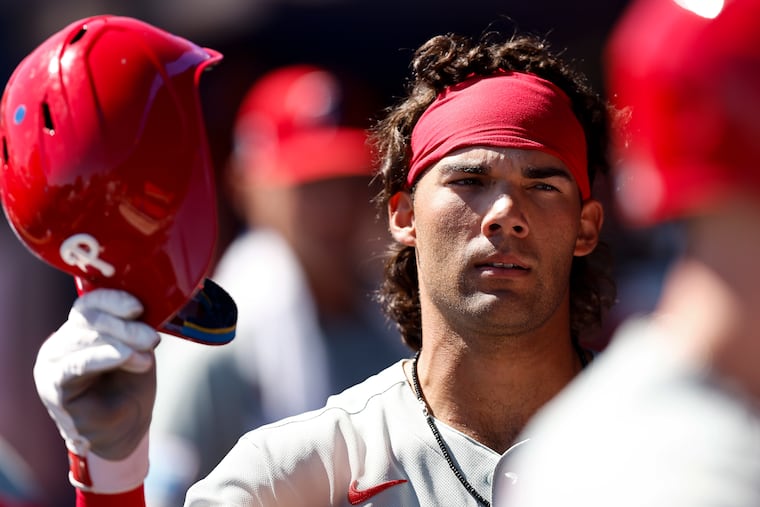 Phillies right fielder Gabriel Rincones Jr. celebrates a home run against the Toronto Blue Jays on Sunday in Dunedin, Fla.