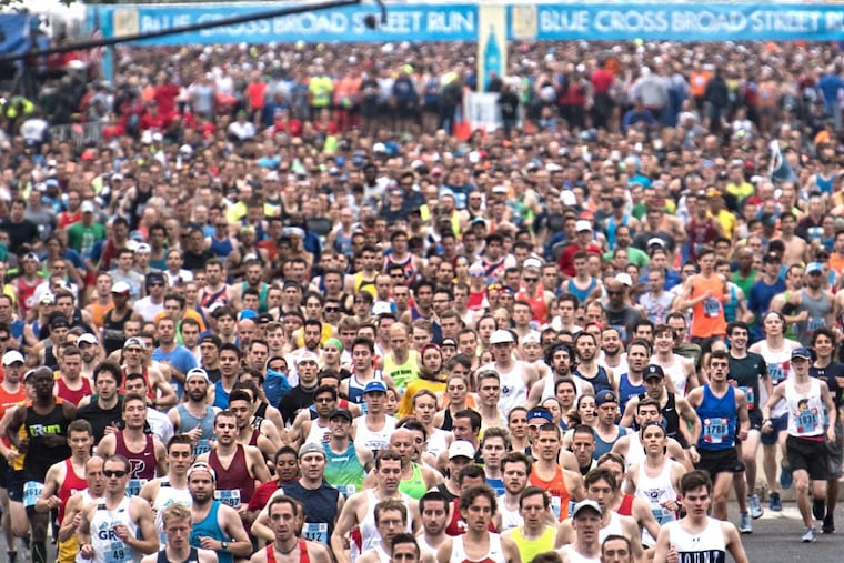 Runners take part at the start of the Philadelphia Blue Cross Broad Street Run.