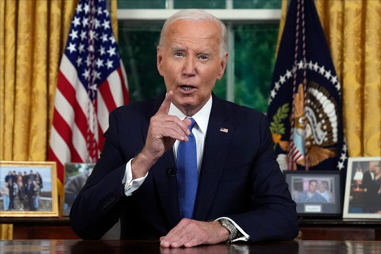 President Joe Biden addresses the nation from the Oval Office of the White House on July 24 about his decision to drop his Democratic presidential reelection bid.