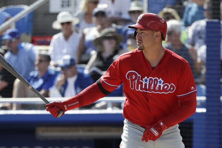 Dylan Cozens, shown in a spring-training game in February, led the IronPigs at the plate once again.