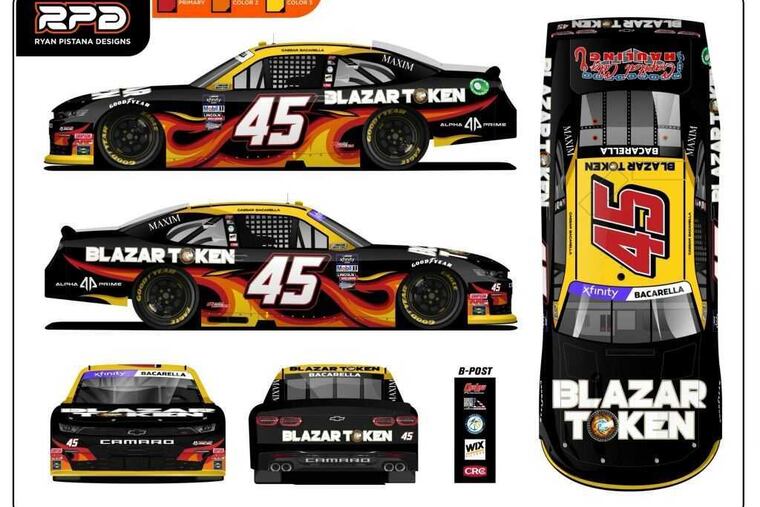 A mockup of Blazar Token's supposed sponsorship of a NASCAR car that John DeSalvo circulated to victims of his alleged cryptocurrency scam.