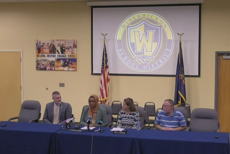 Wissahickon School District Superintendent Mwenyewe Dawan (second from left) speaking at news conference on Dec. 19, 2025.