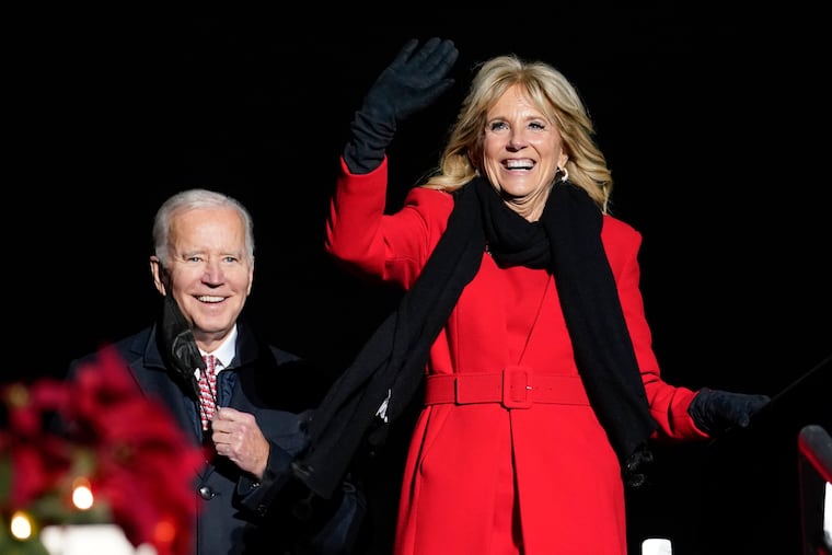 President Joe Biden and first lady Jill Biden arrive to attend the National Christmas Tree lighting ceremony in Washington on Dec. 2, 2021. The 2022 White House Christmas tree is coming from Schuylkill County.