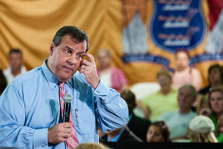 New Jersey Governor Chris Christie speaks to about 400 people at Atlantic Avenue School in Haddon Heights, NJ on June 25, 2014. ( MATTHEW HALL / Staff Photographer )