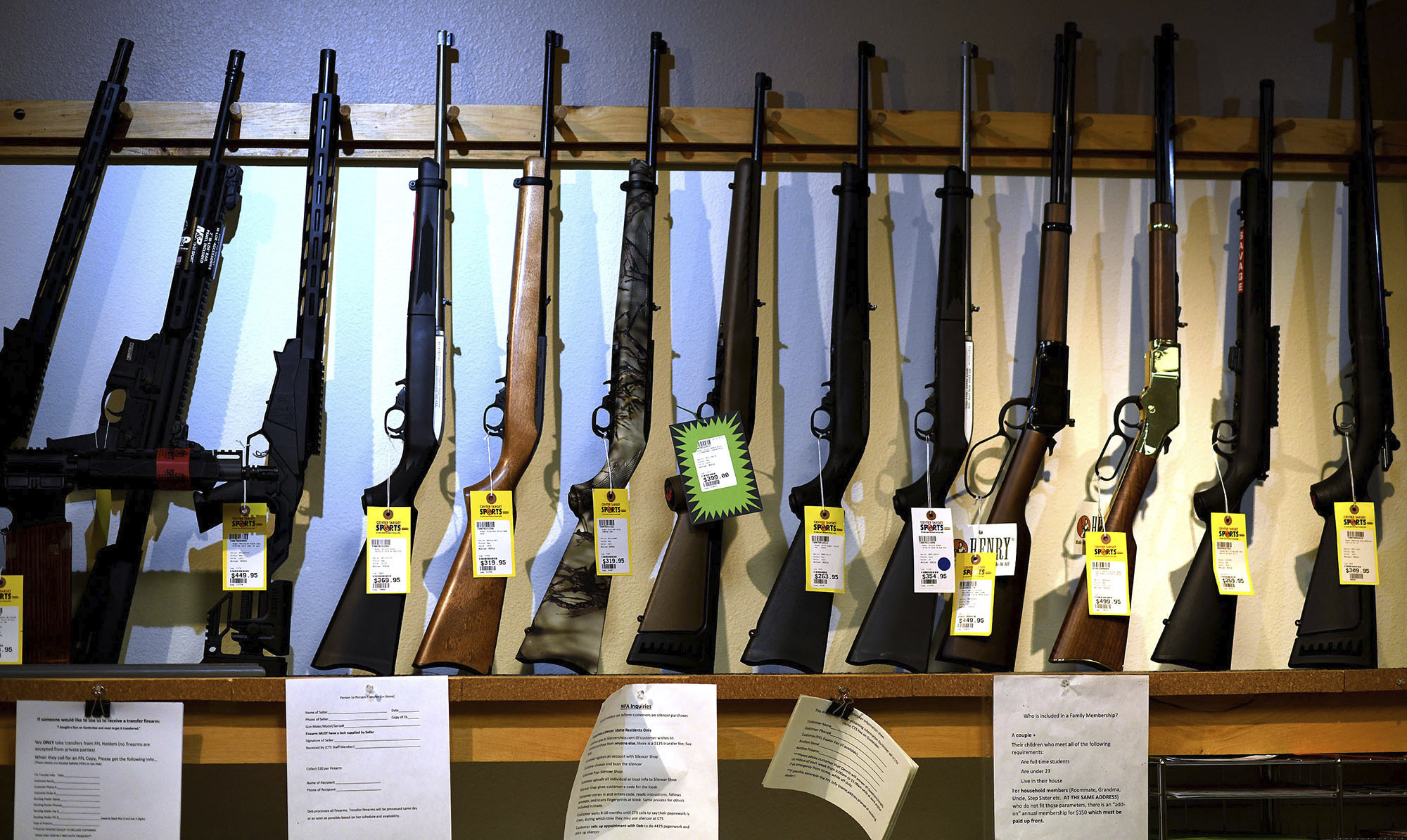 File, gun shop. (Kathy Plonka/The Spokesman-Review via AP)