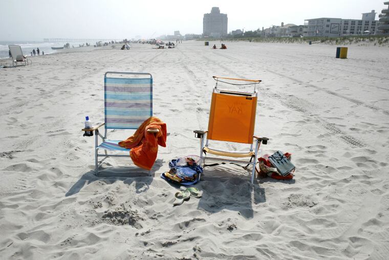 Remains of the day: two people left their chairs, towels, books, etc. on the beach at Ventnor. Presumably they came back at some point to claim them.