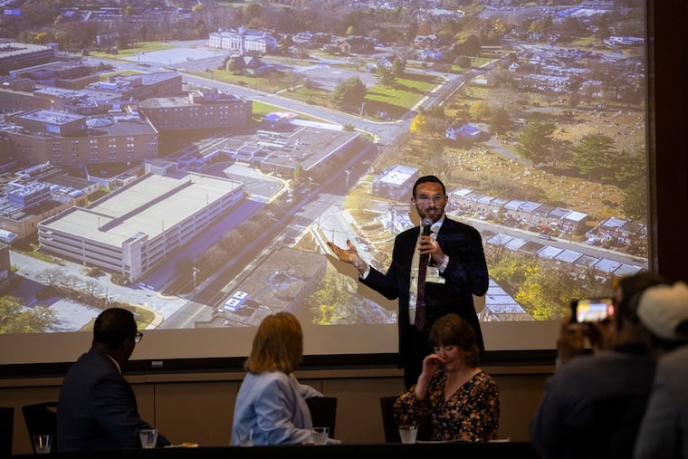 Yoel Polack, the CEO of Chariot Allaire, presented what he called an "aspirational" plan for the former Crozer-Chester Medical Center campus at a town hall meeting in Widener University's Lathem Hall.