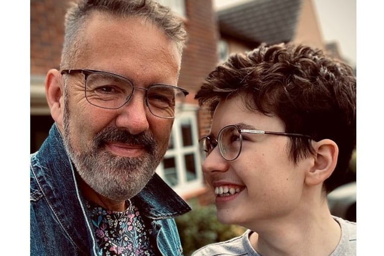 Kev Harrison with his son, Daniel Harrison, 15, who is autistic. On Daniel's birthday, his father asked on Twitter for people to send Daniel birthday wishes. Thousands of strangers, including many celebrities, responded.