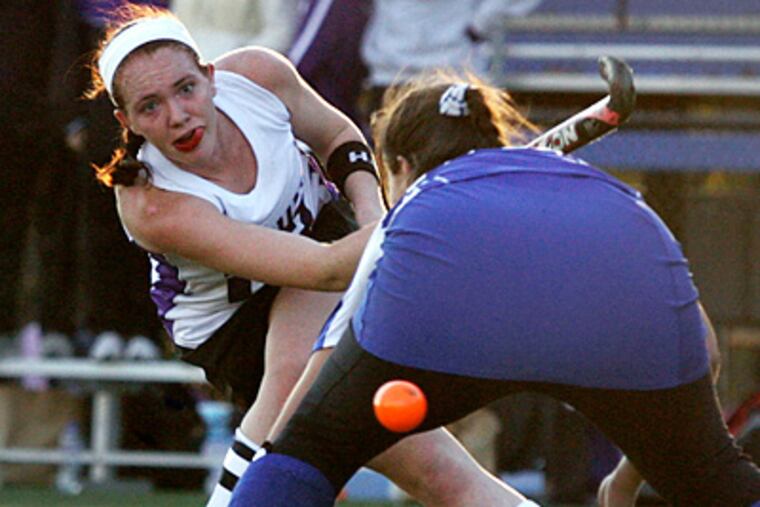 This shot by Mount St. Joseph's Mary Jo Horgan would tie the game, 3-3, during the second half. (Elizabeth Robertson / Staff Photographer)