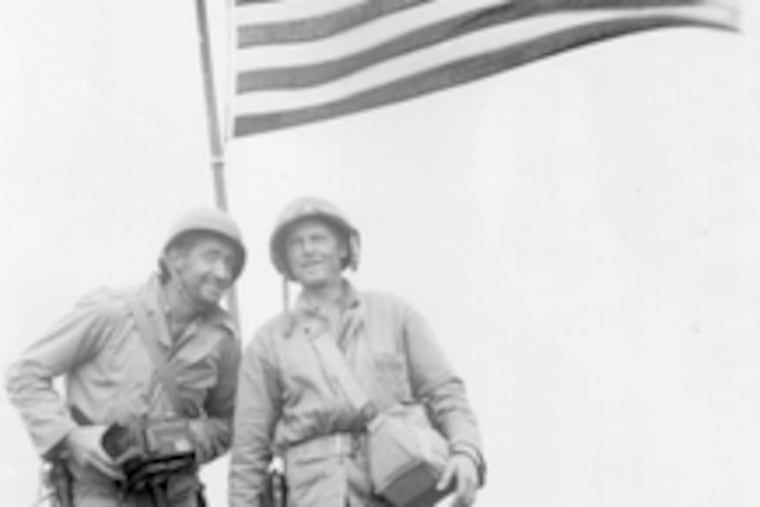 Sgt. William H. Genaust , who filmed the flag-raising at Iwo Jima, stands with Marine photographer Bob Campbell (left), and at right, he is shown days before he was killed, in photographs provided by his family. His loss inspired the U.S. expedition.