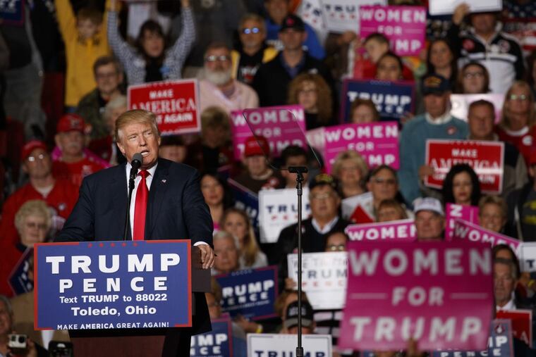 President Donald Trump speaks during a campaign rally on Thursday, Oct. 27, 2016, in Toledo, Ohio.