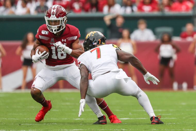 Temple wide receiver Jadan Blue (18) has 15 receptions in two games this season.