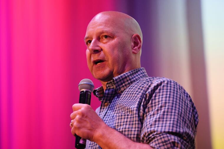 Doug Mastriano during a campaign rally May 14 in Warminster. He says his Facebook Live videos were automatically deleted, but hasn't explained why many others weren't.