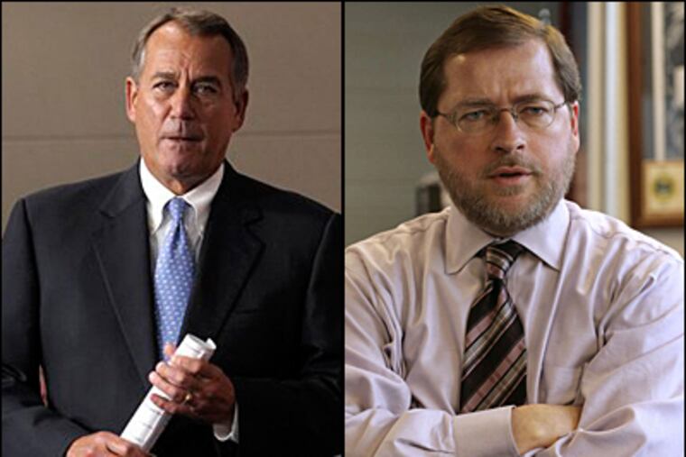 House Speaker John A. Boehner, left, has sounded open to revenue increases and called Grover Norquist, right, "some random person." (MCT/AP)