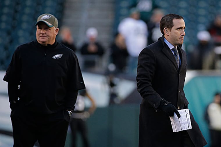 Eagles head coach Chip Kelly and general manager Howie Roseman. (Michael Perez/AP)