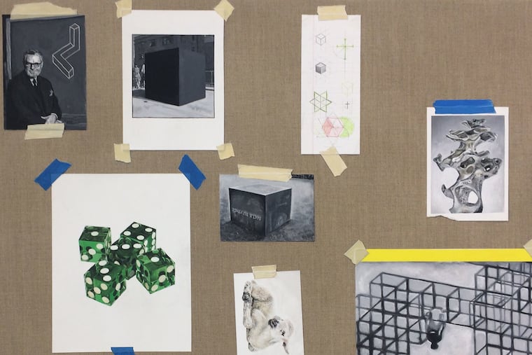 Detail from Julian Hoeber's "The Mysteries of Cubes and the Wonder of Soft Forms" (2014-2017), at UArts' Rosenwald-Wolf Gallery