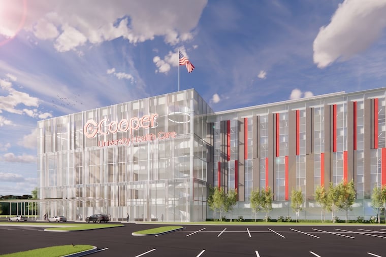 Cooper University Health Care announced plans for a $300 million outpatient center, shown here in an architectural rendering. The Gloucester Township project is expected to see its first patients in 2029.