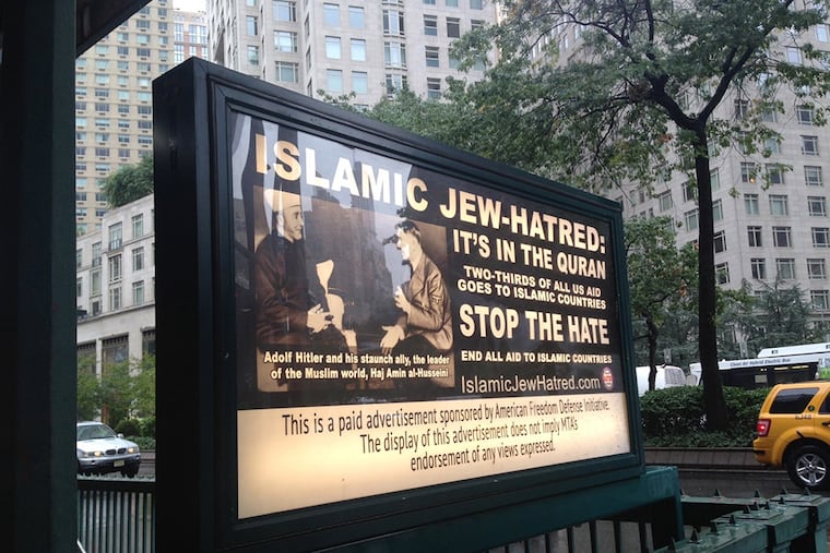 The ad the American Freedom Defense Initiative wants to run on SEPTA buses, trains, etc. This is the ad in New York.