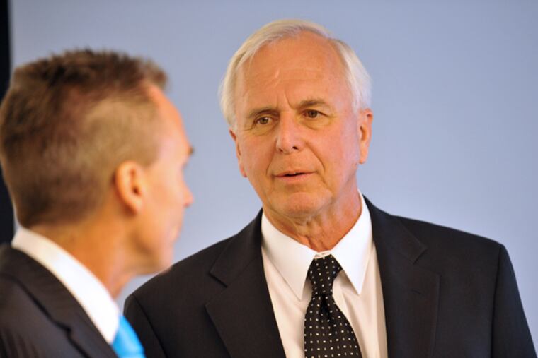 State Sen. Stewart Greenleaf (right) with Sen. Michael Stack in 2010. Greenleaf said he would welcome the opportunity for legislators to reconsider the issue of mandatory minimum sentences. He said he has come to oppose them because of a lack of evidence that they are effective.