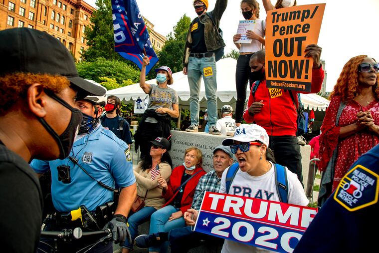 Trump supporters and protesters faced off on Independence Mall, across from the National Constitution Center in Philadelphia, while President Donald Trump taped an ABC News town hall in September.
