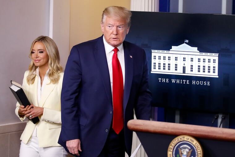 President Donald Trump arriving at his news briefing on Friday at the White House.