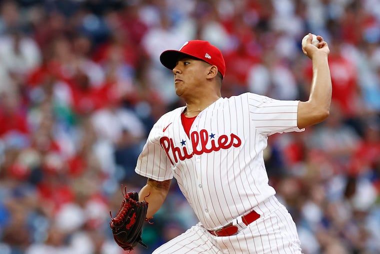 Phillies pitcher Ranger Suarez throws a pitch during Friday's game against the Dodgers.