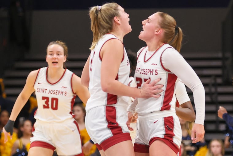 Mackenzie Smith (right) and Talya Brugler were among four St. Joe's players in double figures in Friday's win over Howard.