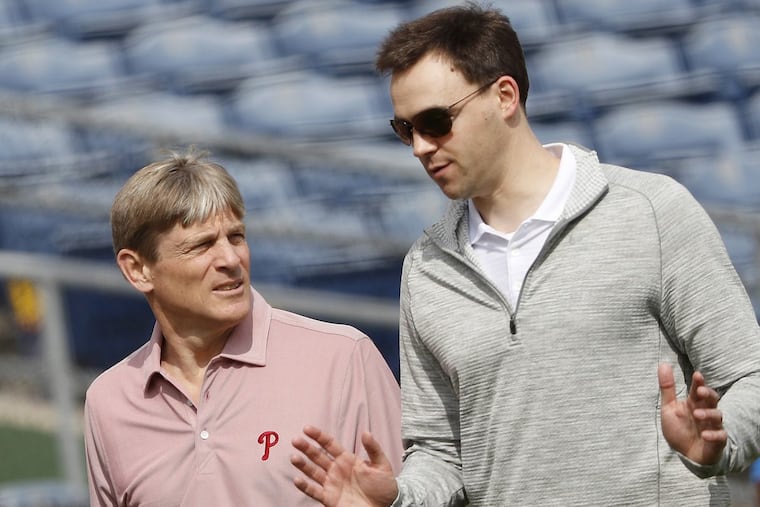 Phillies managing partner John Middleton (left) and general manager Matt Klentak decided upon Gabe Kapler as the team’s 54th manager. DAVID MAIALETTI / Staff Photographer
