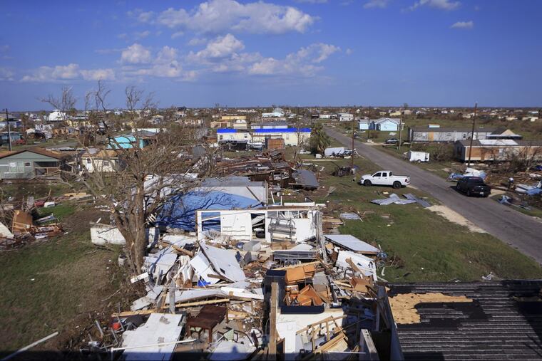 Debris lies on the ground at Copano Cove in Rockport, Texas, last Wednesday. Homes sustained major damage from then-Hurricane Harvey. (Rachel Denny Clow/Corpus Christi Caller-Times via AP)