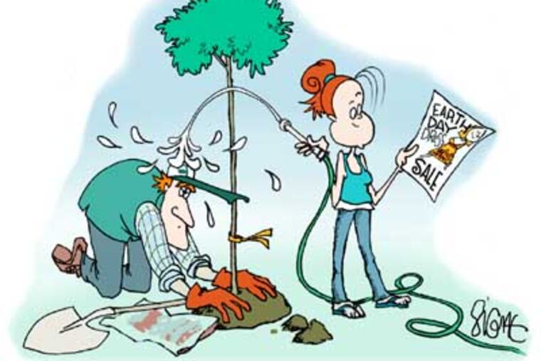 Signe Wilkinson's comic strip Family Tree features a family trying to go "green" in various ways.