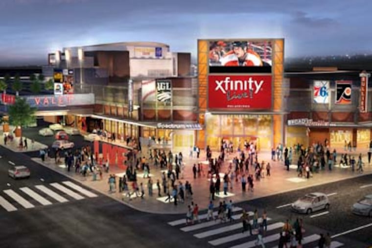 Artist's rendering of the new Xfinity Live! entertainment complex as seen from the street.