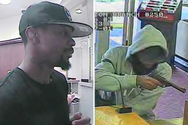 Carl Goodwin, a suspect in four Philadelphia bank robberies (left), and an unidentified man wanted in a Camden County bank heist.