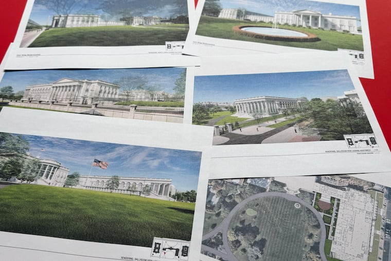 Renderings of the proposed White House ballroom that were briefly posted on the National Capital Planning Commission's website.