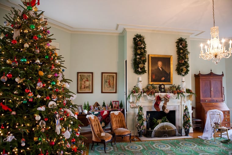 Laurel Hill Mansion, one of six Historic Houses of Fairmount Park, decorated for the holiday season