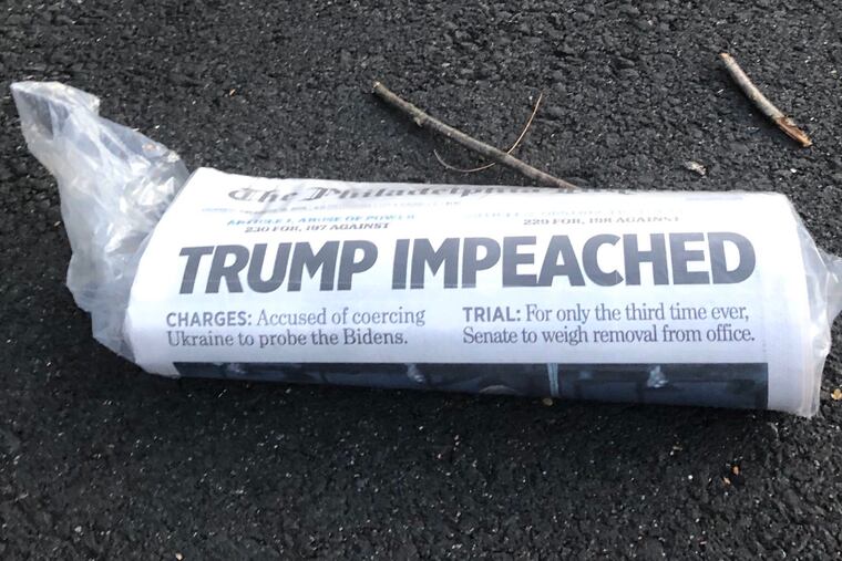 The Inquirer's front page is delivered the day after President Donald Trump is impeached.