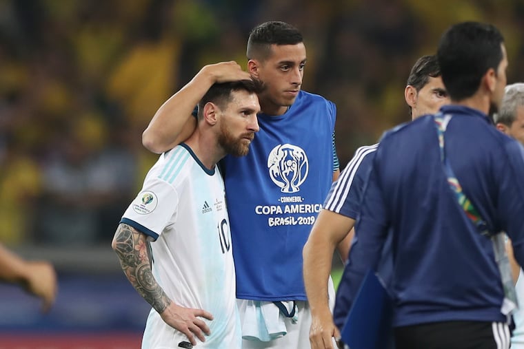 Lionel Messi (left) with some of his Argentina national team colleagues during the 2019 Copa América.
