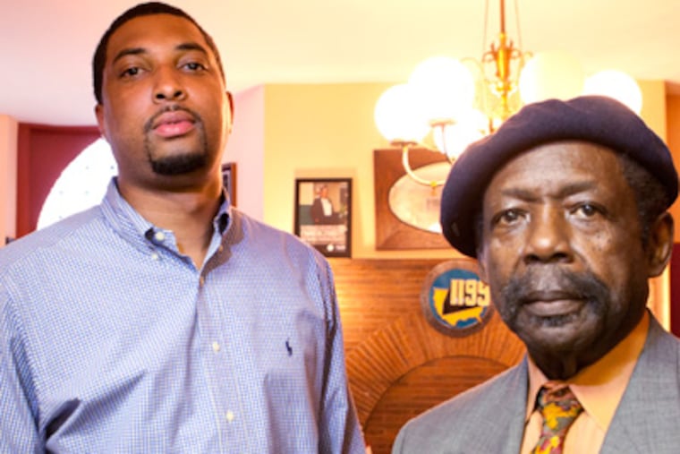 Jane Von Bergen writes about Chris Woods, 28, the heir apparent to the leadership of local 1199C and his mentor Henry Nicholas, 76. Here, Chris Woods, left, and Henry Nicholas in the locals center city offices. ( ED HILLE / Staff Photographer )