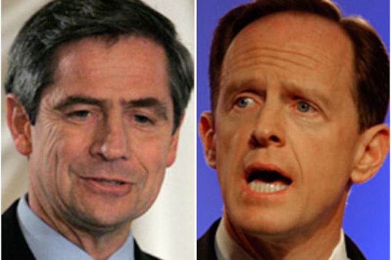 The two U.S. Senate candidates have little in common. Where Democratic candidate Joe Sestak, left, can improvise on a campaign schedule set just 24 hours ahead, his Republican challenger, Pat Toomey, is more disciplined and keeps to a tighter schedule.